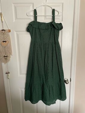 LOFT Forest Green Eyelet Dress Women’s Size 10 100% Cotton EUC
